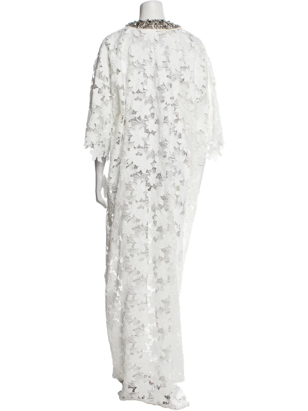 OSCAR DE LA RENTA MAGNOLIA GUIPURE EMBELLISHED NECKLINE CAFTAN - Picture 3 of 3
